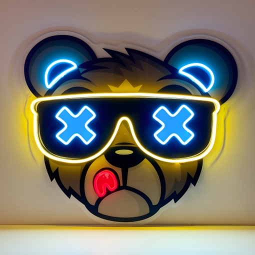 Cool Bear with Sunglasses LED Neon Acrylic Artwork - maroc