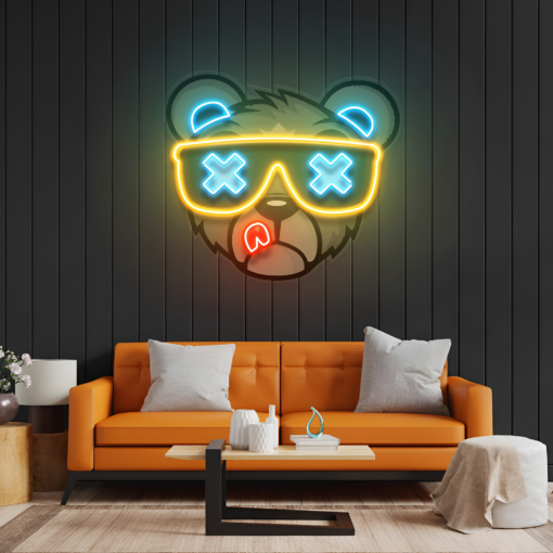 Cool Bear with Sunglasses LED Neon Acrylic Artwork - maroc