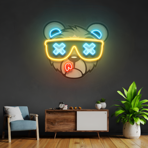 Cool Bear with Sunglasses LED Neon Acrylic Artwork - maroc