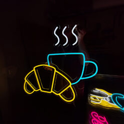 Croissant and Coffee Neon Sign - Bakery / Cafe Decor - maroc