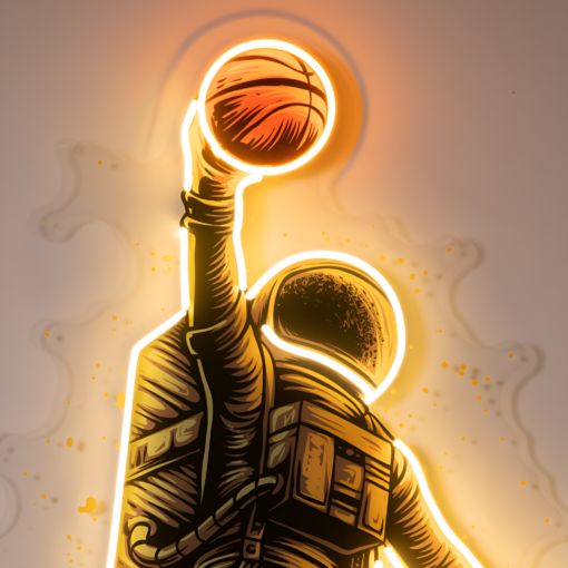 ⁦لافتة نيون – “Basketball Shot Astronaut” – لوحة أكريليك⁩ - الصورة ⁦2⁩