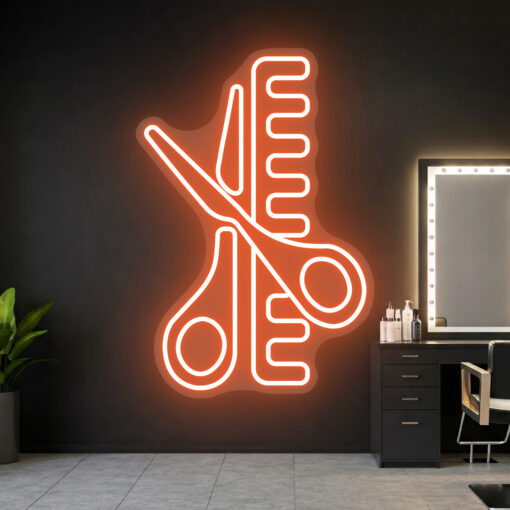 Scissors and Comb 2 - Barber Shop Neon Sign - maroc