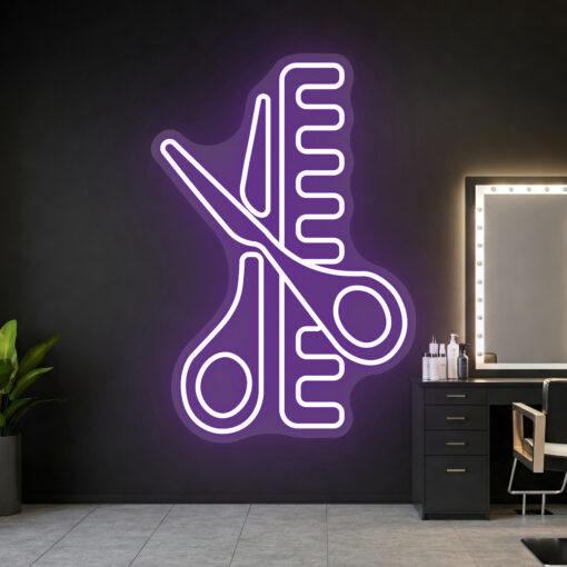 Scissors and Comb 2 - Barber Shop Neon Sign - maroc