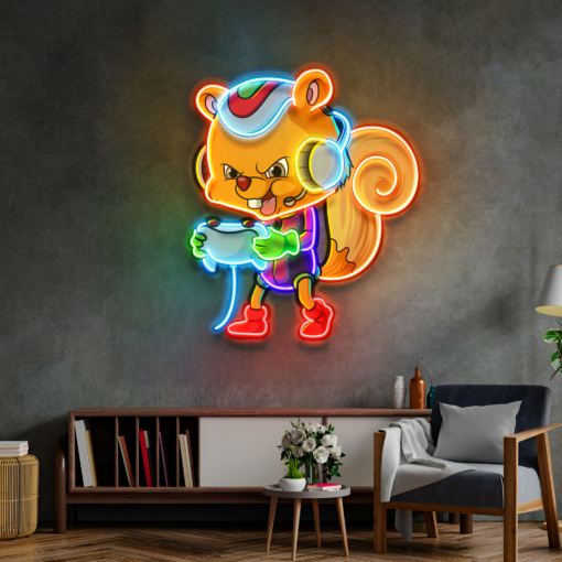 The Gamers Squirrel LED Neon Acrylic Artwork - maroc