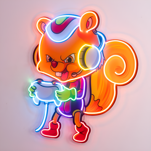 The Gamers Squirrel LED Neon Acrylic Artwork - maroc