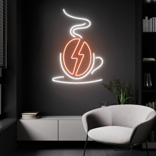 Coffee Bean in Coffee Cup Neon Sign - maroc - cafe shop decor