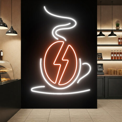 Coffee Bean in Coffee Cup Neon Sign - maroc - cafe shop decor