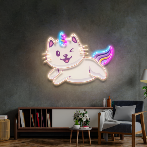 The Cute Flying Cat Unicorn LED Neon Acrylic Artwork - maroc