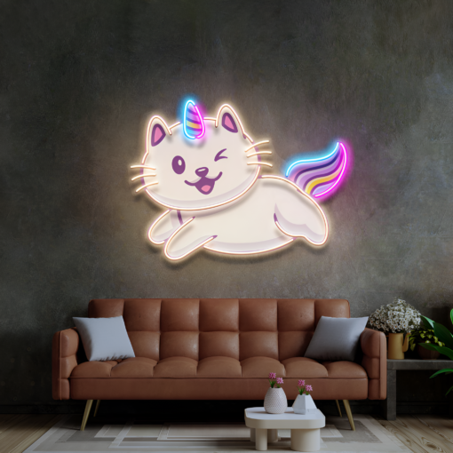 The Cute Flying Cat Unicorn LED Neon Acrylic Artwork - maroc