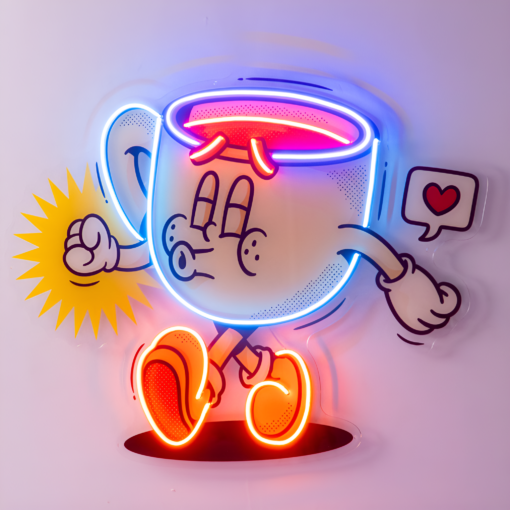 Cute Retro Trendy Coffee Cup LED Neon Acrylic Artwork maroc