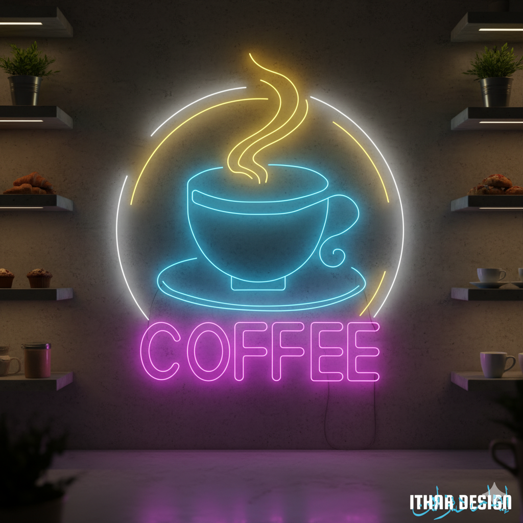 Enseigne Néon LED Personnalisée pour Logo de Café – Lumière Unique