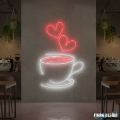 Enseigne Néon LED Tasse de Café avec Cœurs pour Café et Maison