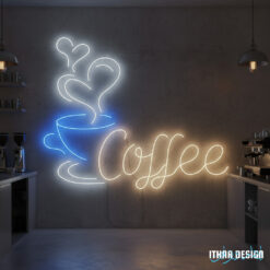 Coffee Cup with Hearts & Coffee Custom LED Neon Sign for Café Décor